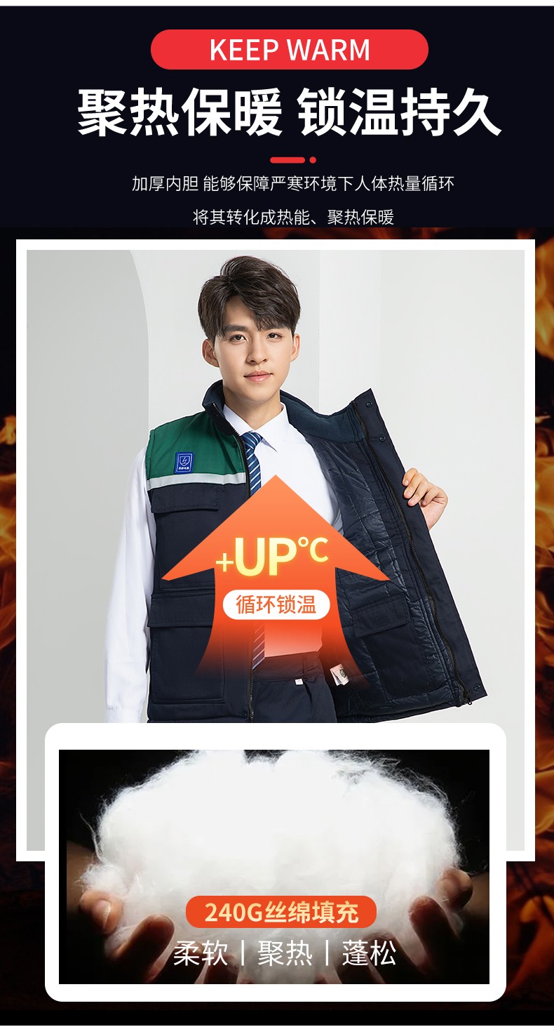 LW-9929 加厚冬季防静电工作服男棉马甲劳保服船厂加油站防寒棉背心定制(图8)