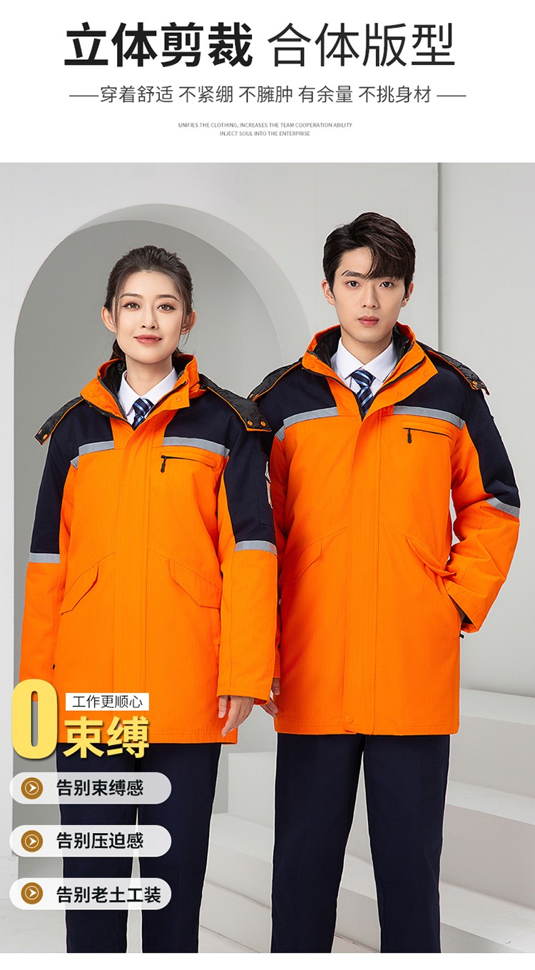 LW-8818 纯棉防静电工作服棉衣定制冷库加油站冬季中长款防寒服劳保服外套(图5)