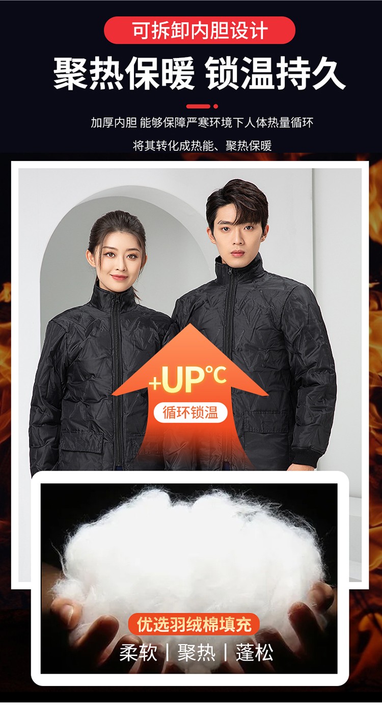 LW-8818 纯棉防静电工作服棉衣定制冷库加油站冬季中长款防寒服劳保服外套(图7)