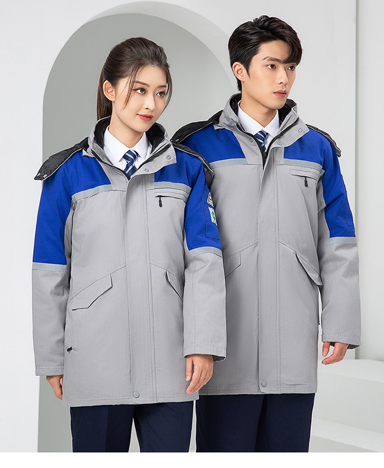 LW-8818 纯棉防静电工作服棉衣定制冷库加油站冬季中长款防寒服劳保服外套(图19)