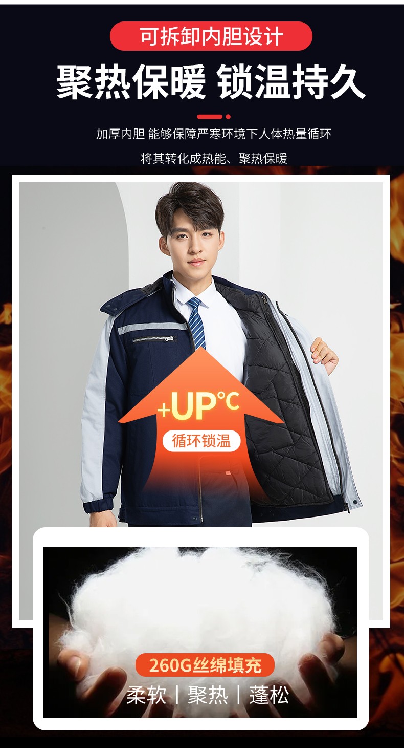 LW-8869Y 冬季羽绒内胆工作服棉服定制工厂车间户外男保温反光条保暖棉袄棉衣工作服(图8)