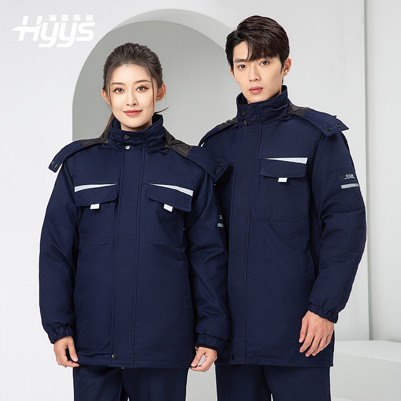 LW-8826Z 冬季工作服定制加厚保暖中长防寒冷库物业车间印绣字可拆卸棉服