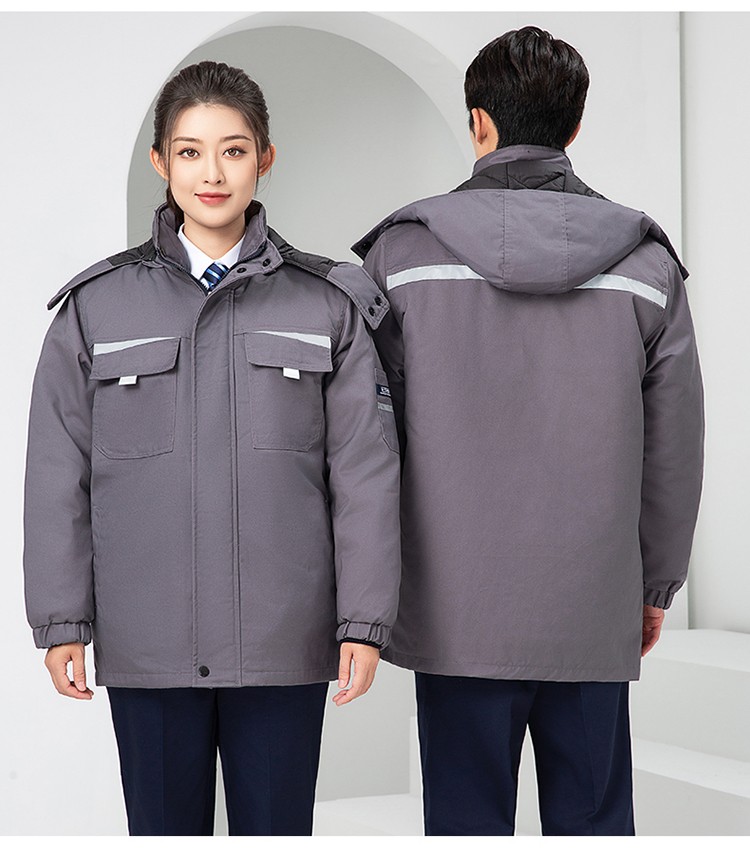 LW-8826ZY 冬季羽绒工作服定制加厚保暖中长防寒冷库物业车间印绣字可拆卸棉服(图25)