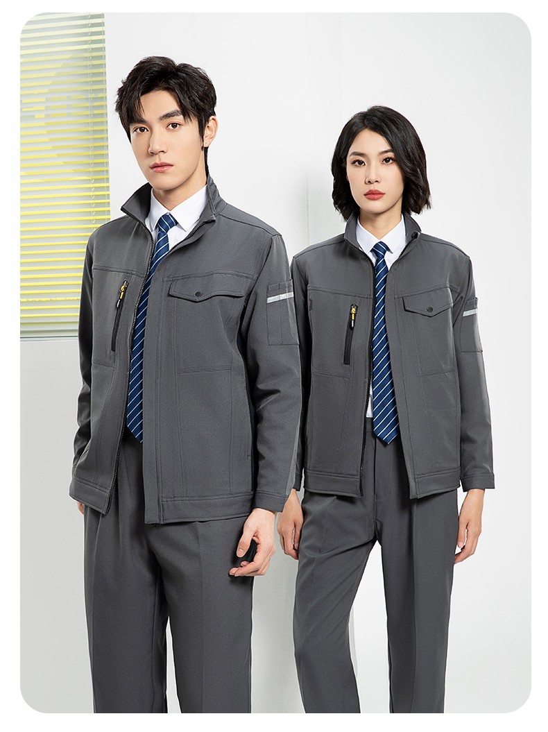 YJ-6509  立领工作服春秋男纯色拉链款套装工厂车间汽修机修服劳保服定制(图23)
