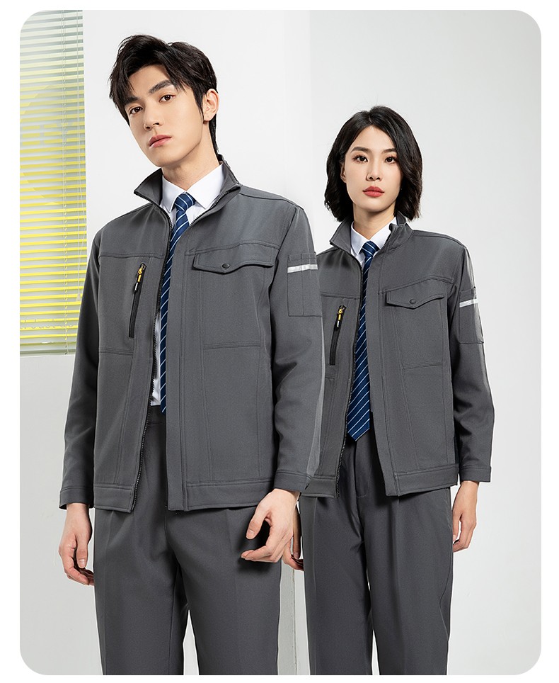 YJ-6509  立领工作服春秋男纯色拉链款套装工厂车间汽修机修服劳保服定制(图22)