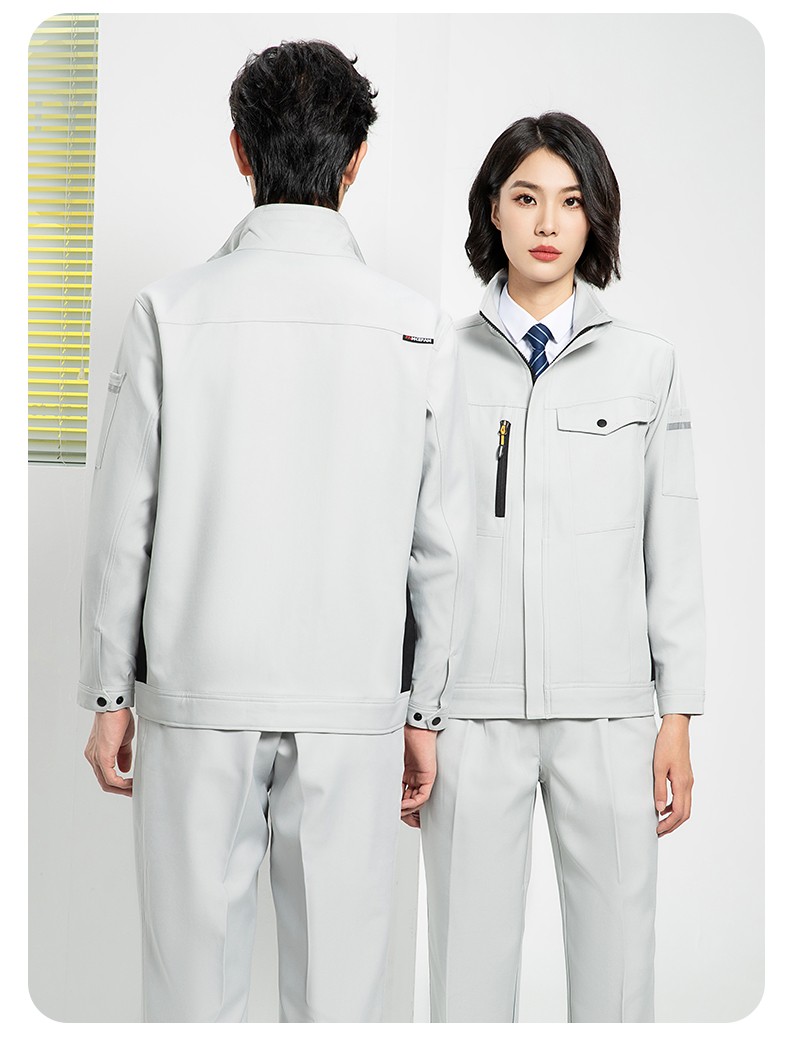 YJ-6509  立领工作服春秋男纯色拉链款套装工厂车间汽修机修服劳保服定制(图21)