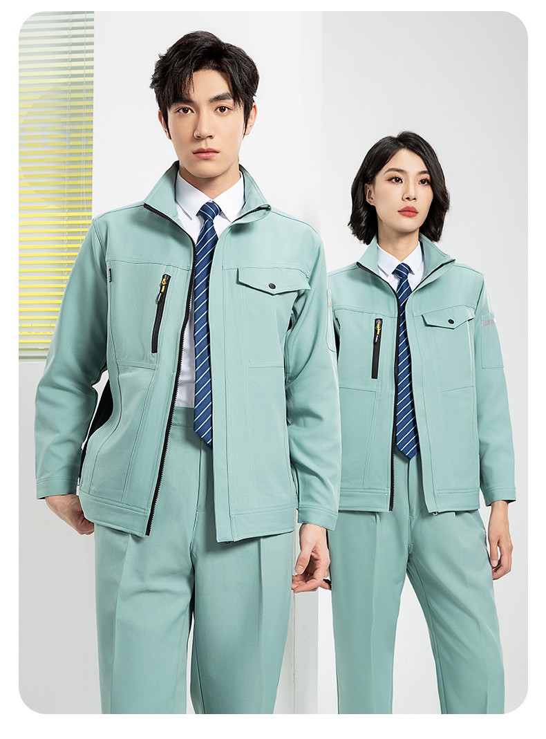 YJ-6509  立领工作服春秋男纯色拉链款套装工厂车间汽修机修服劳保服定制(图25)