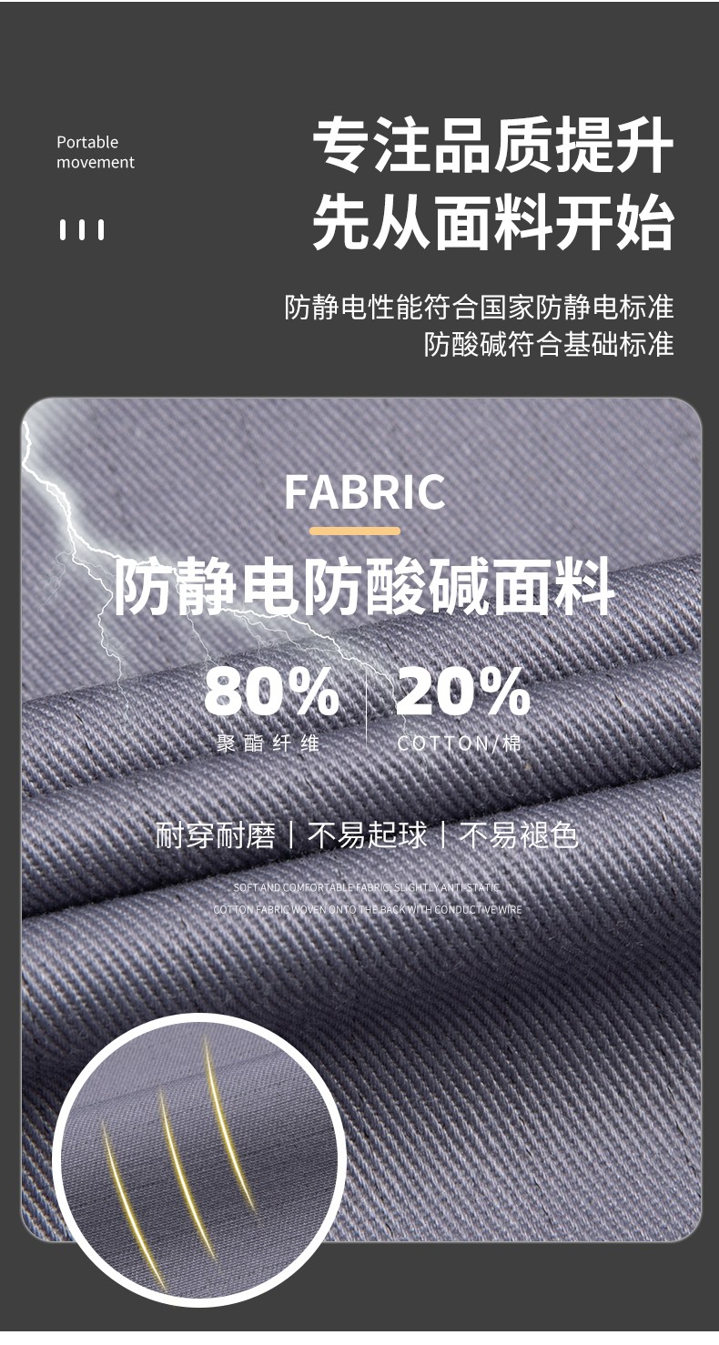 YJ-1302 防静电防酸碱工作服套装男春秋化工厂反光条耐磨工装劳保服定制(图6)