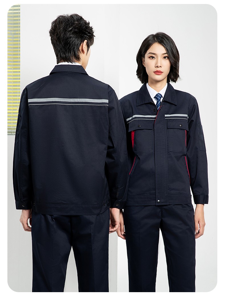YJ-8005 春秋长袖工作服套装男双反光条加油站石油电子化工厂劳保服定制(图19)