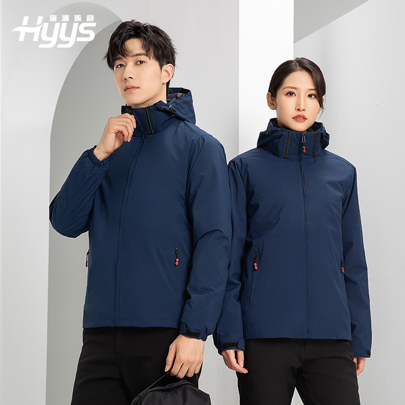 YJ-9805 冲锋衣定制男女纯色可拆卸三合一外套反光条保暖工装户外工作服