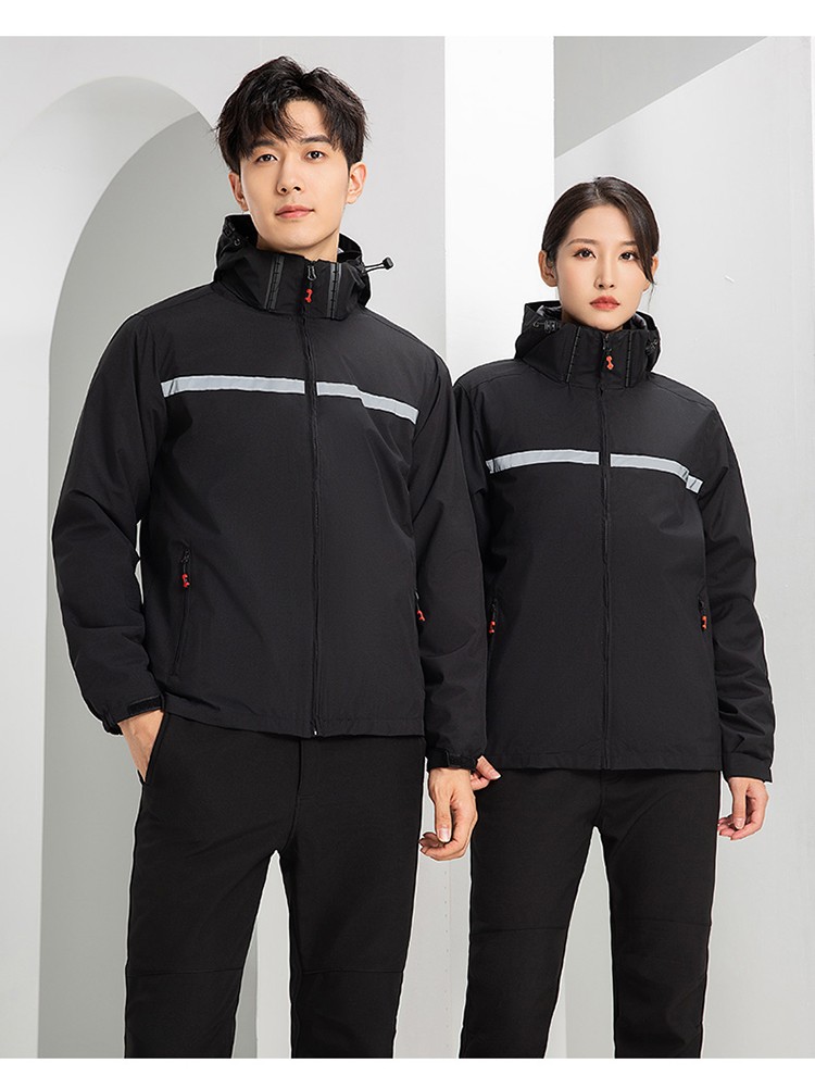YJ-9805 冲锋衣定制男女纯色可拆卸三合一外套反光条保暖工装户外工作服(图21)