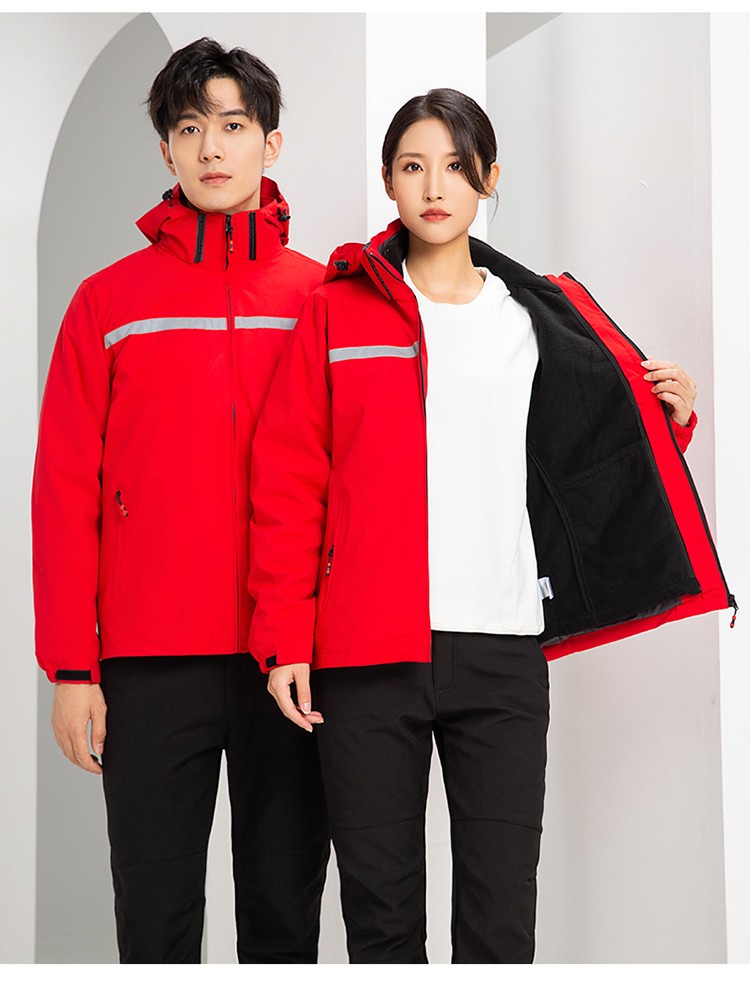 YJ-9805 冲锋衣定制男女纯色可拆卸三合一外套反光条保暖工装户外工作服(图22)