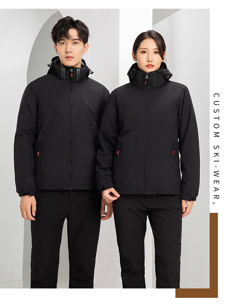 YJ-9805 冲锋衣定制男女纯色可拆卸三合一外套反光条保暖工装户外工作服(图24)