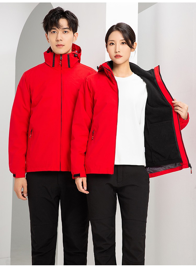 YJ-9805 冲锋衣定制男女纯色可拆卸三合一外套反光条保暖工装户外工作服(图26)