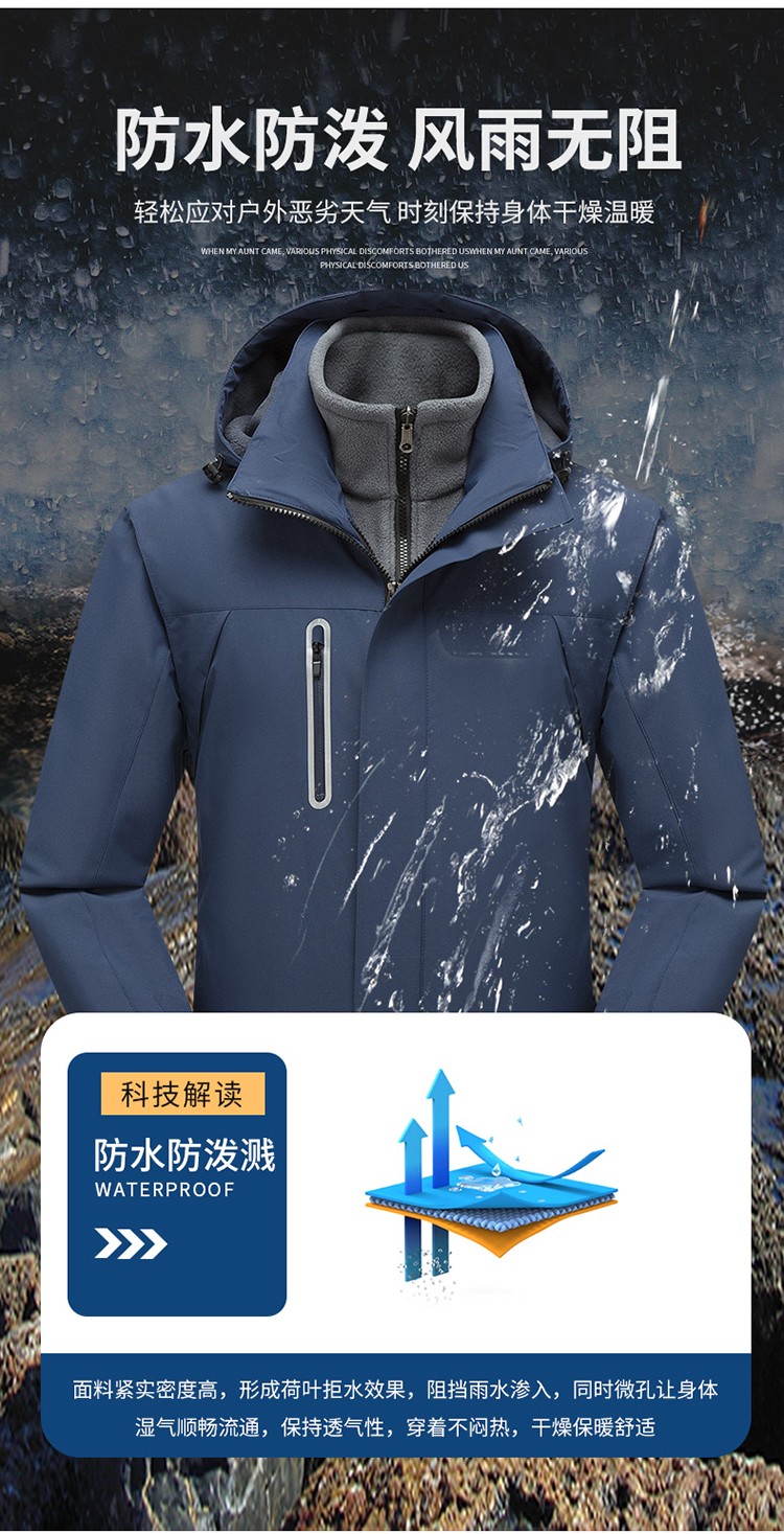 YJ-9806 冬季工作服冲锋衣定制印logo防风防水加绒加厚工装外套夹克棉服(图5)