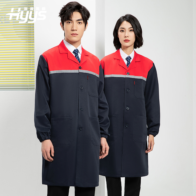 YJ-2303 拼色大褂长款工作服电子白男女仓库搬运大褂劳保食品厂大褂定制