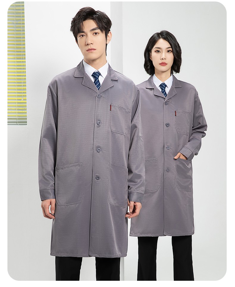YJ-2305 防静电大褂长袖工作服纯色电子厂男女防尘食品厂防静电大褂定制(图17)