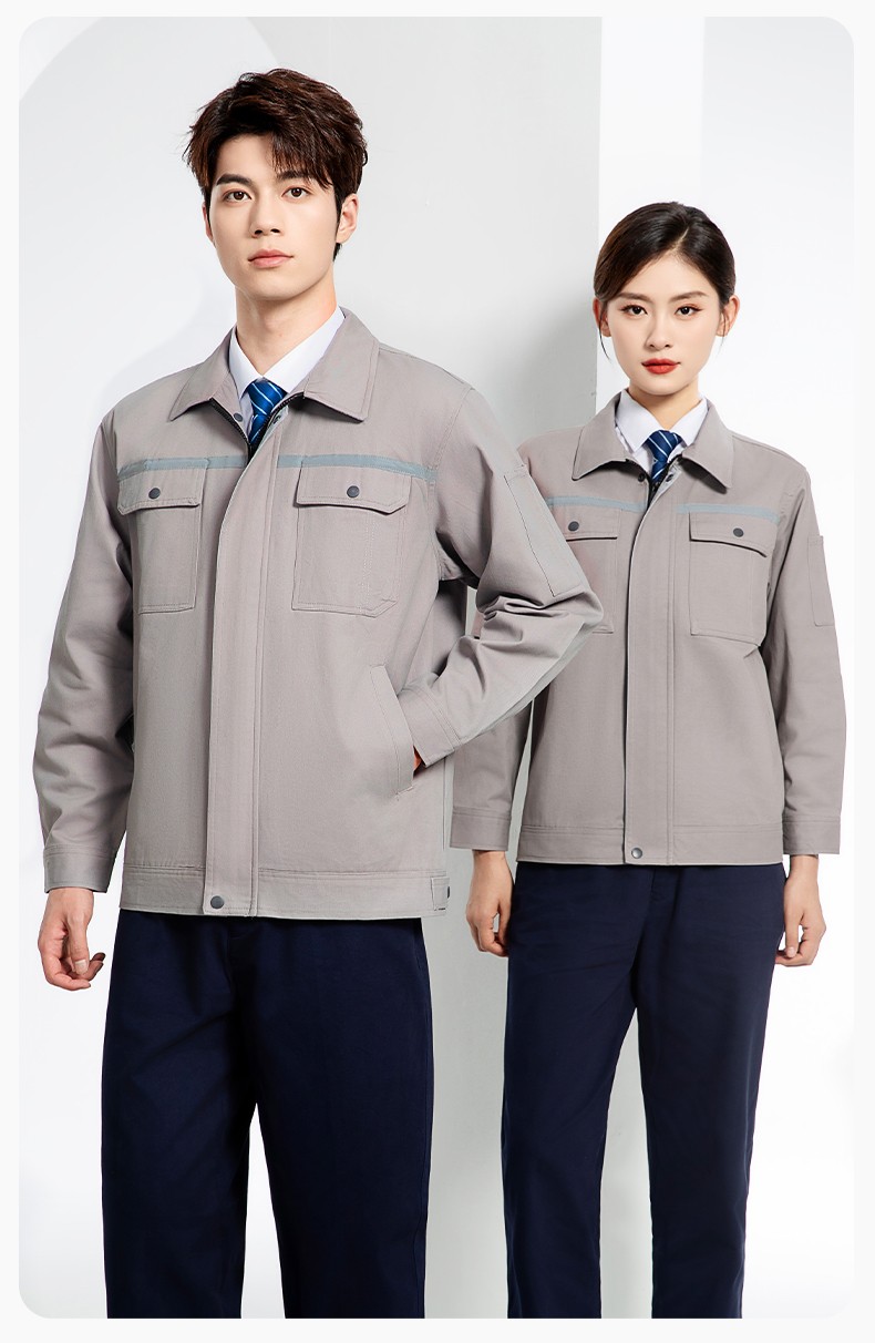 JC-H0535 春秋纯棉工作服套装男汽修工厂电焊服反光条纯色工装劳保服定制(图17)