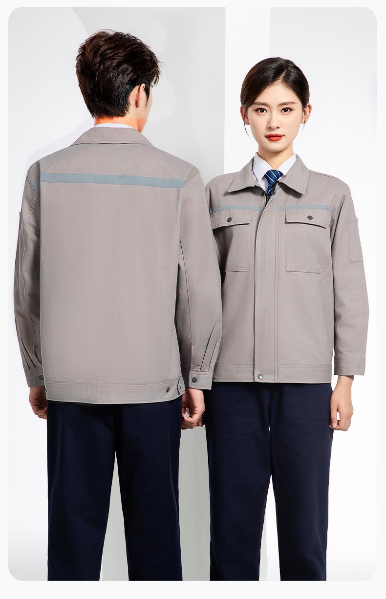 JC-H0535 春秋纯棉工作服套装男汽修工厂电焊服反光条纯色工装劳保服定制(图18)