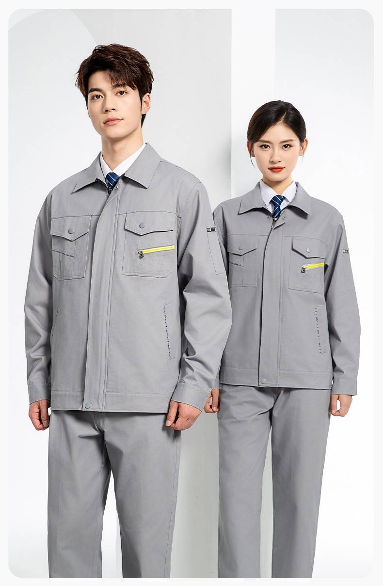 JC-117 纯棉春秋工作服套装男纯色全棉加厚耐磨建筑工地电焊机修服定制(图13)