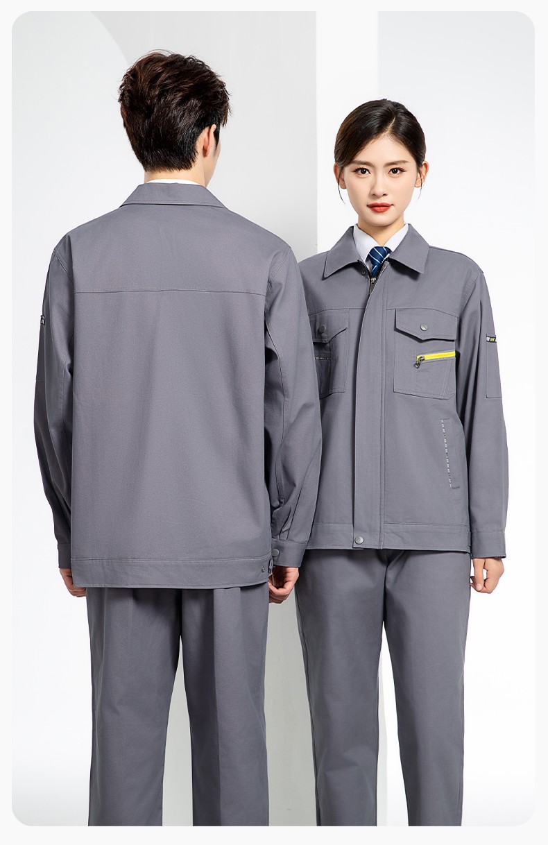 JC-117 纯棉春秋工作服套装男纯色全棉加厚耐磨建筑工地电焊机修服定制(图19)