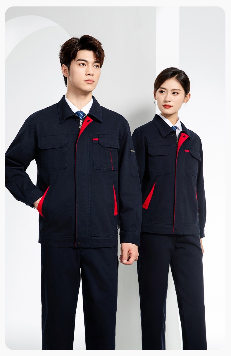 JC-339S 春秋双层纯棉工作服套装拉链男女加厚全棉长袖工厂工装劳保服定制(图13)