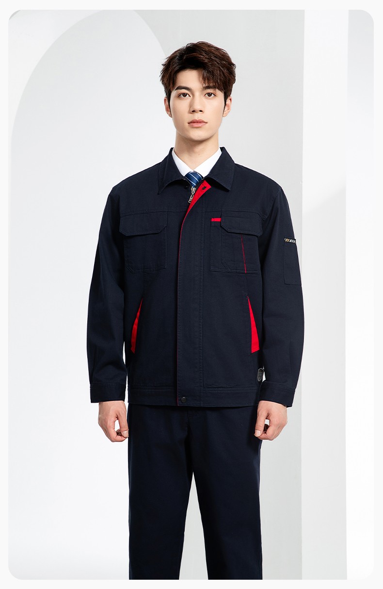 JC-339S 春秋双层纯棉工作服套装拉链男女加厚全棉长袖工厂工装劳保服定制(图14)