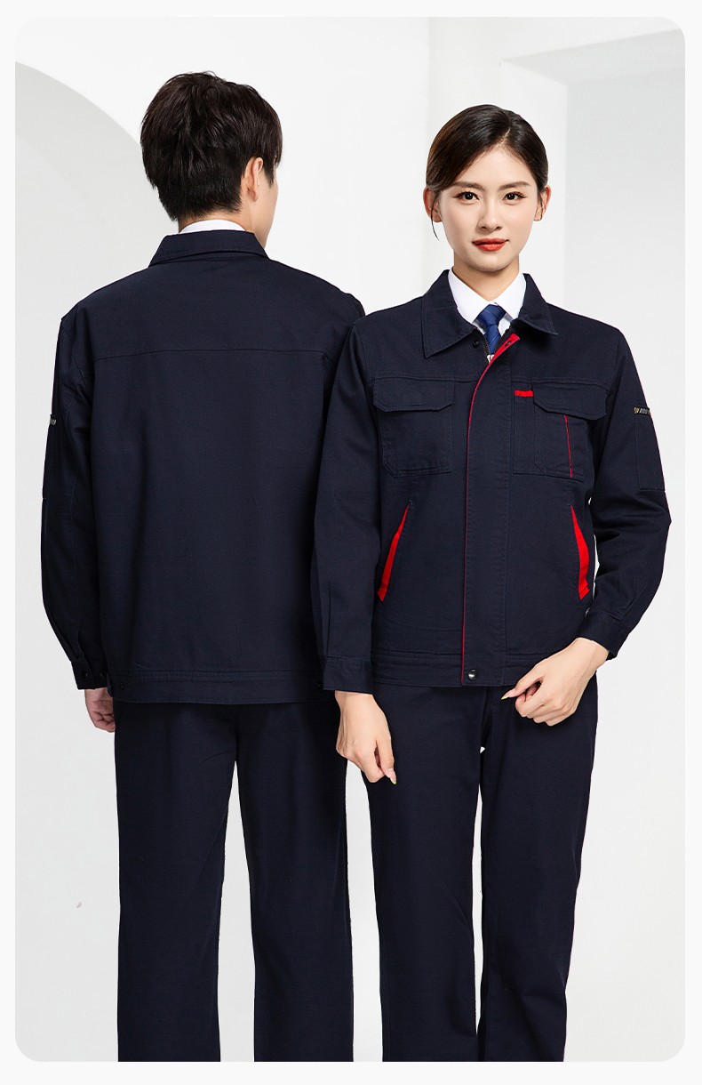 JC-339S 春秋双层纯棉工作服套装拉链男女加厚全棉长袖工厂工装劳保服定制(图15)