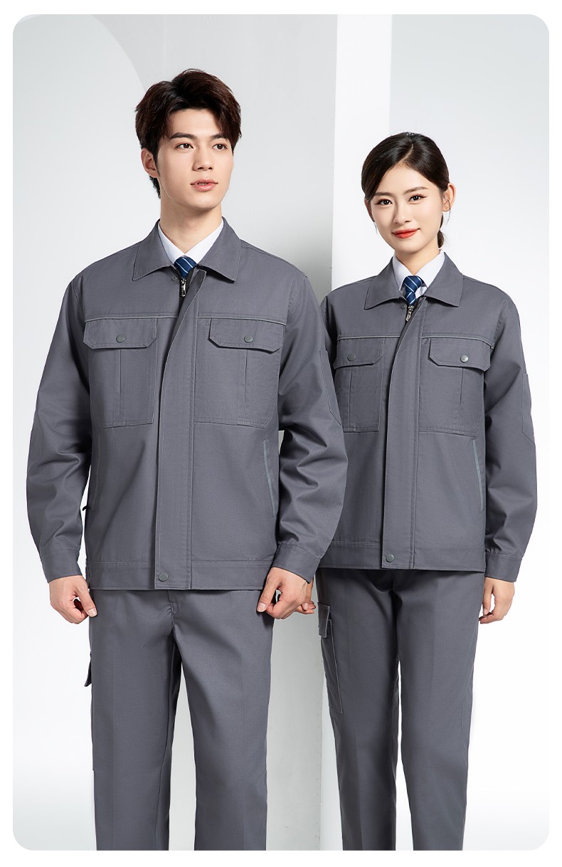 YM-092 春秋季工作服套装定制男耐磨建筑工程工厂车间长袖劳保服纯色工装(图18)
