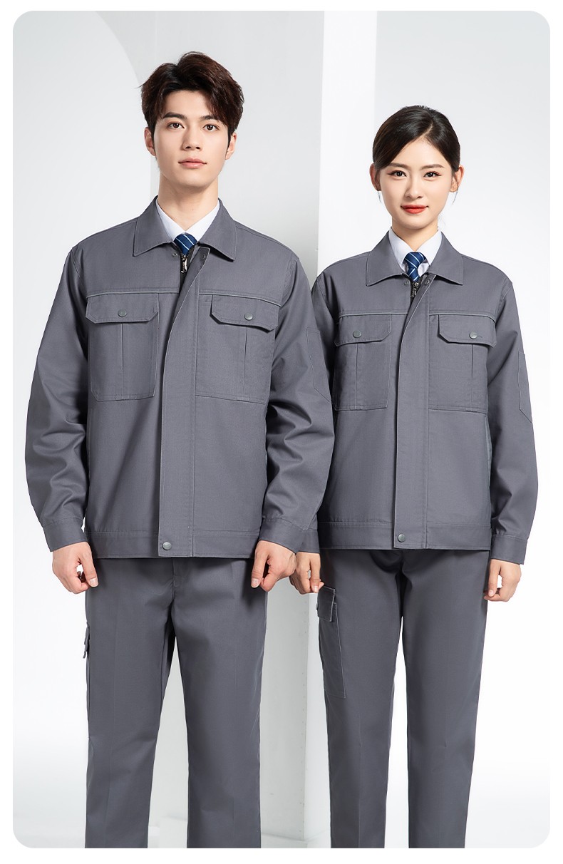 YM-092 春秋季工作服套装定制男耐磨建筑工程工厂车间长袖劳保服纯色工装(图19)