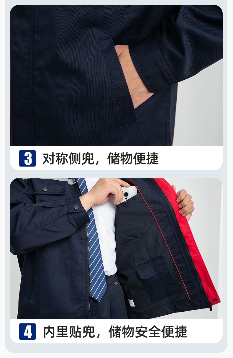 LJ-1806-2 春秋双层工作服套装定制男加厚工厂工装工人车间反光条劳保服外套(图9)