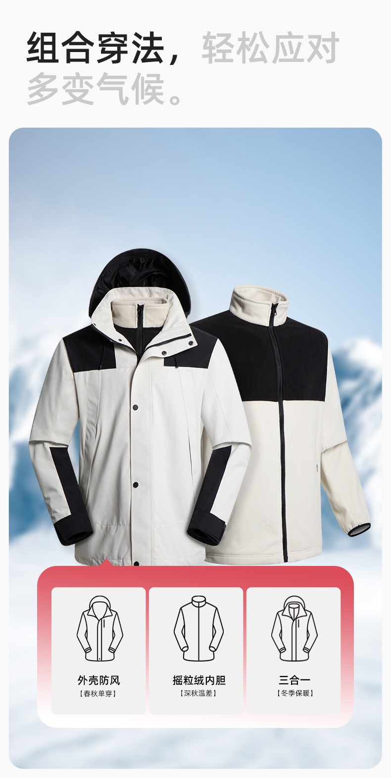 LT-3561 冲锋衣定制印logo刺绣企业加绒工作服防水三合一风衣外套秋冬工装(图6)