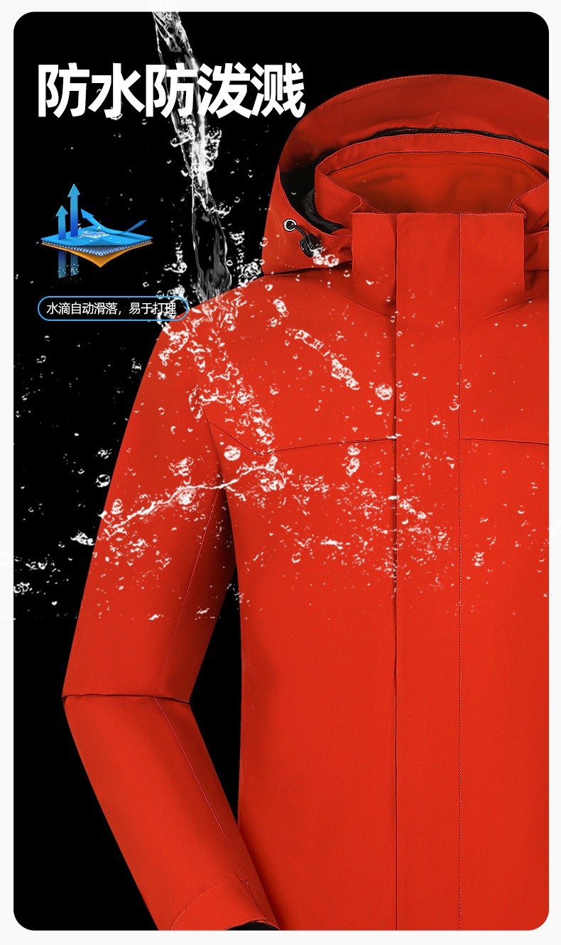 YJ-968 海源三合一冲锋衣工作服男纯色团体企业工装加绒保暖外套厂服定制(图4)