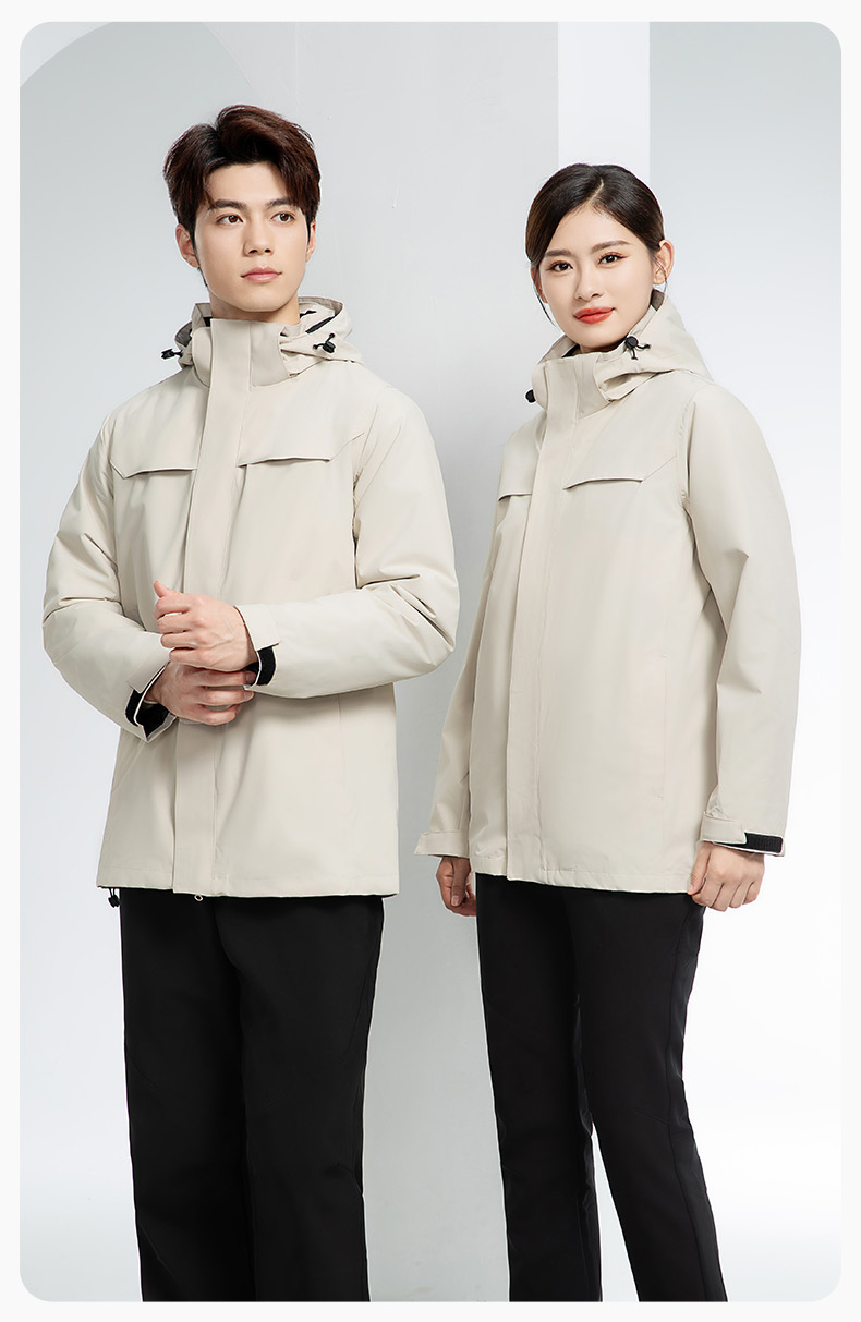 YJ-968 海源三合一冲锋衣工作服男纯色团体企业工装加绒保暖外套厂服定制(图21)