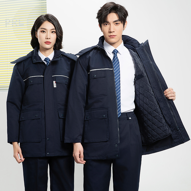 YJ-1305 冬季工作服棉衣男耐磨加绒加厚石油化工防静电防酸碱劳保棉服外套